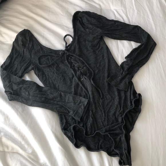 Grey Tie up Body Suit - Picture 1 of 5